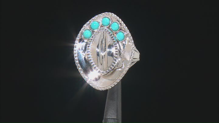 Sleeping Beauty Turquoise Rhodium Over Silver Cowboy Hat Ring Video Thumbnail