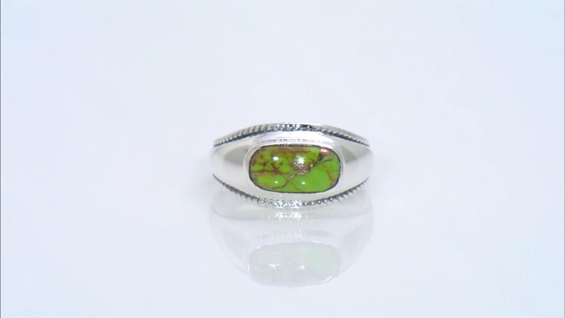 Green Turquoise Rhodium Over Silver Mens Ring Video Thumbnail