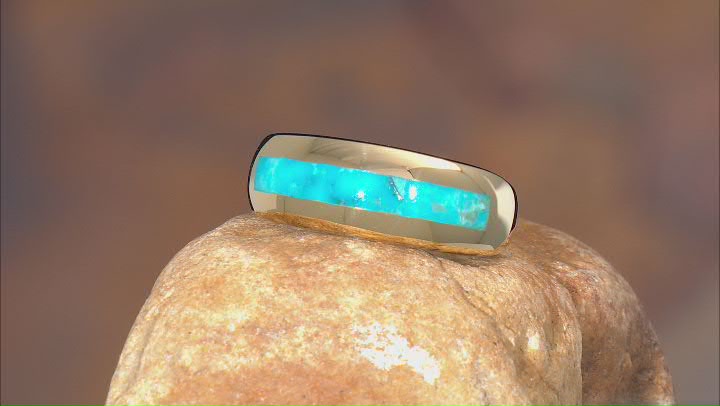 Blue Turquoise 18k Yellow Gold Over Silver Mens Inlay Ring Video Thumbnail
