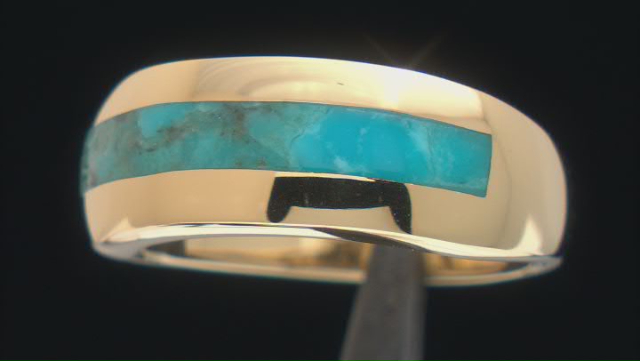 Blue Turquoise 18k Yellow Gold Over Silver Mens Inlay Ring Video Thumbnail