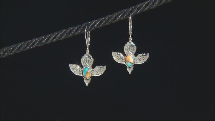 Blended Turquoise & Spiny Oyster Shell Rhodium Over Silver Eagle Earrings Video Thumbnail