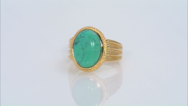 Blue Turquoise 18k Yellow Gold Over Silver Ring Video Thumbnail