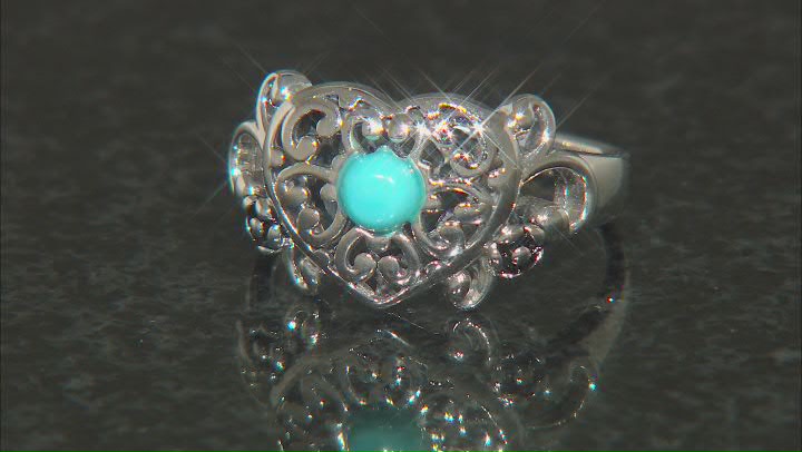 Sleeping Beauty Turquoise Rhodium Over Silver Heart Shape Ring Video Thumbnail