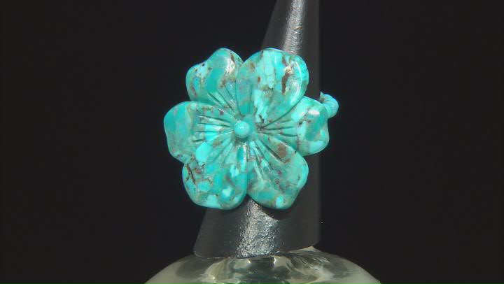 35x35mm Carved Blue Turquoise Flower Stretch Ring Video Thumbnail