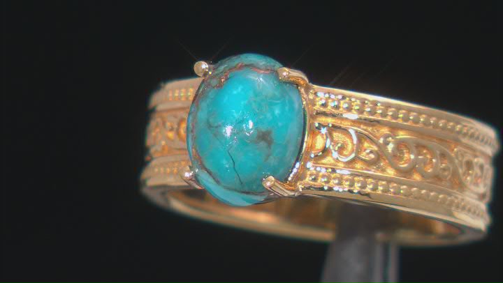 Blue Turquoise 18k Yellow Gold Over Silver Solitaire Ring Video Thumbnail