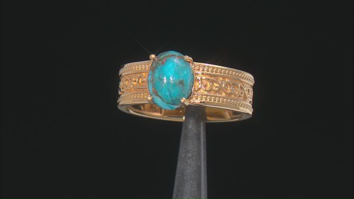 Blue Turquoise 18k Yellow Gold Over Silver Solitaire Ring Video Thumbnail