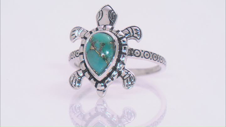 Blue Turquoise Sterling Silver Oxidized Turtle Ring Video Thumbnail