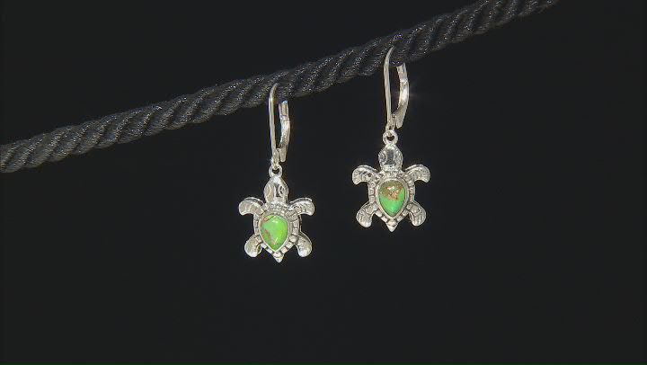 Green Turquoise Silver Oxidized Turtle Earrings Video Thumbnail