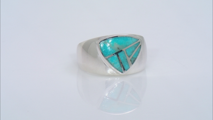 Blue Turquoise Rhodium Over Silver Mens Ring Video Thumbnail