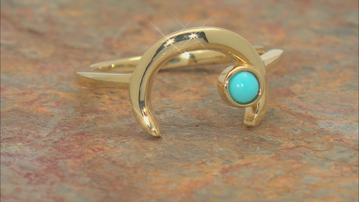 Sleeping Beauty Turquoise 18k Yellow Gold Over Sterling Silver Moon Ring Video Thumbnail