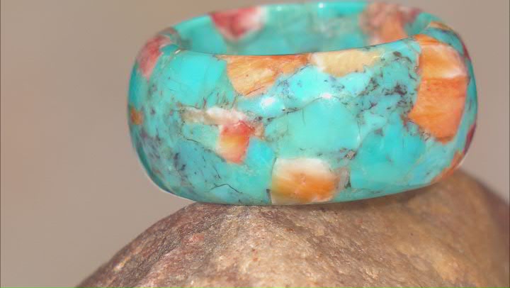 Blended Turquoise and Spiny Oyster Shell Band Ring Video Thumbnail