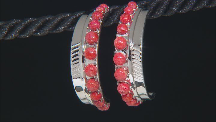 Sponge Red Coral Rhodium Over Sterling Silver Hoop Earrings Video Thumbnail