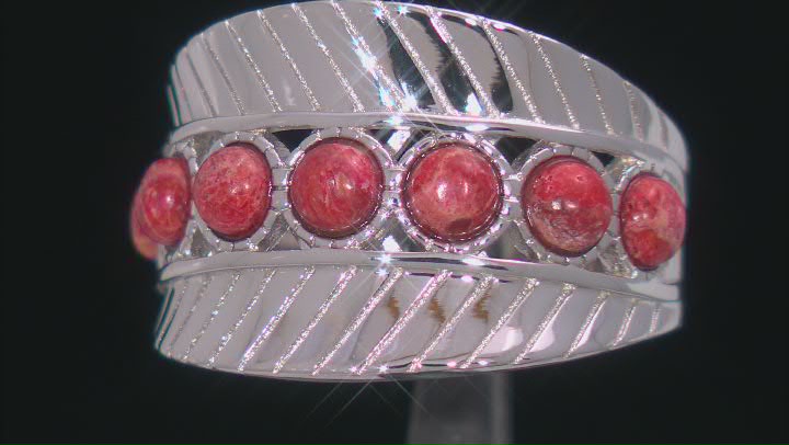 Sponge Red Coral Rhodium Over Sterling Silver Ring Video Thumbnail