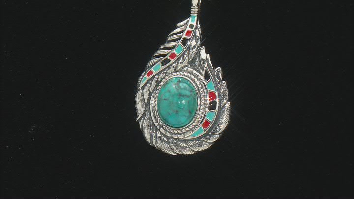 Blue Turquoise with Multi Color Enamel Sterling Silver Pendant with Chain Video Thumbnail