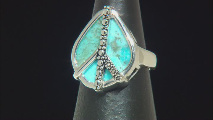 Blue Turquoise Sterling Silver Peace Sign Ring Video Thumbnail