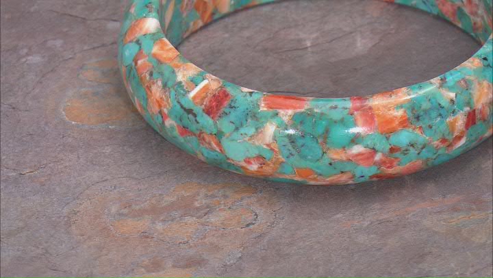 Blended Turquoise and Spiny Oyster Shell Bangle Bracelet Video Thumbnail