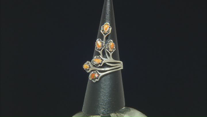 Orange Spiny Oyster Sterling Silver Floral Ring Video Thumbnail
