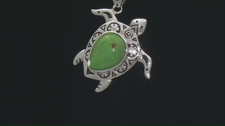 Green Turquoise Sterling Silver Turtle Pendant With Chain Video Thumbnail