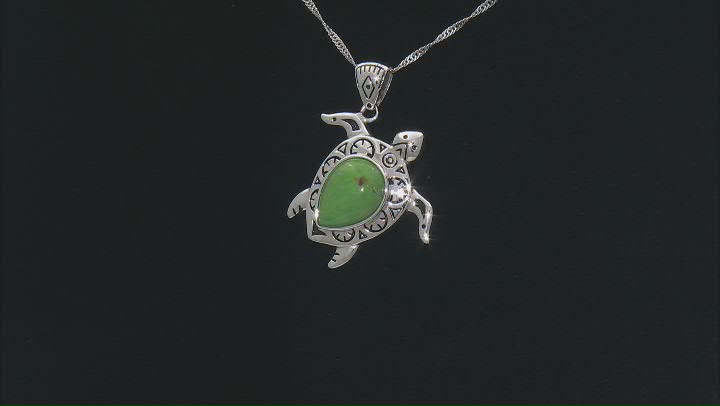 Green Turquoise Sterling Silver Turtle Pendant With Chain Video Thumbnail