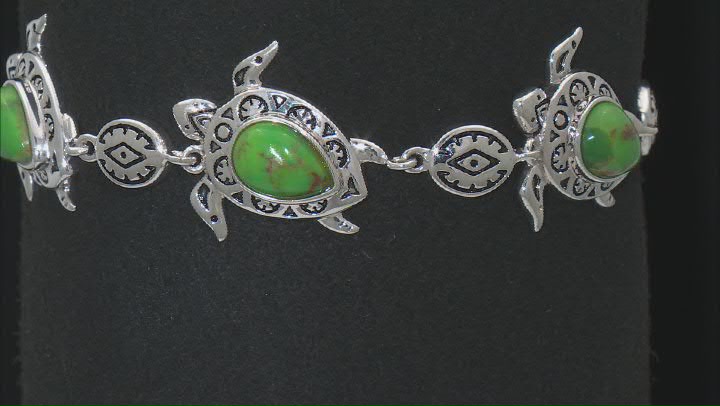 Green Turquoise Sterling Silver Turtle Bracelet Video Thumbnail