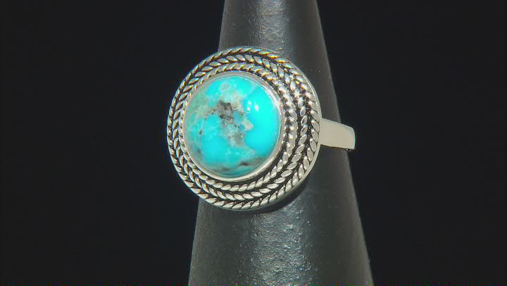 Blue Turquoise Rope Design Sterling Silver Ring Video Thumbnail