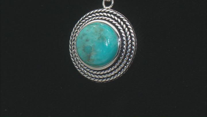 Blue Turquoise Rope Design Sterling Silver Pendant With Chain Video Thumbnail