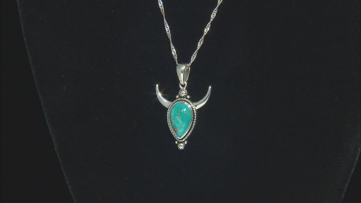 Blue Turquoise Sterling Silver Bull Pendant With Chain Video Thumbnail