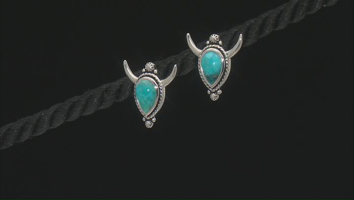 Blue Turquoise Sterling Silver Bull Stud Earrings Video Thumbnail