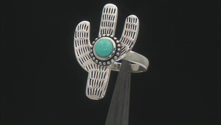 Blue Turquoise Sterling Silver Cactus Ring Video Thumbnail