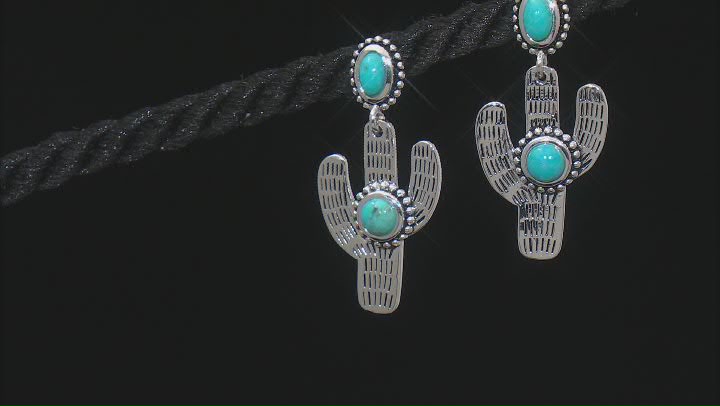 Blue Turquoise Sterling Silver Cactus Dangle Earrings Video Thumbnail