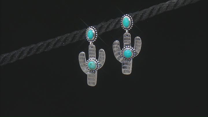 Blue Turquoise Sterling Silver Cactus Dangle Earrings Video Thumbnail