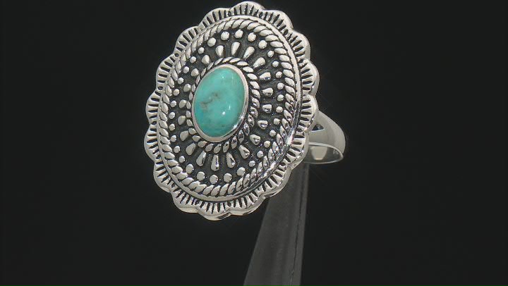 Oval Turquoise Oxidized Sterling Silver Ring Video Thumbnail