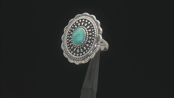 Oval Turquoise Oxidized Sterling Silver Ring Video Thumbnail