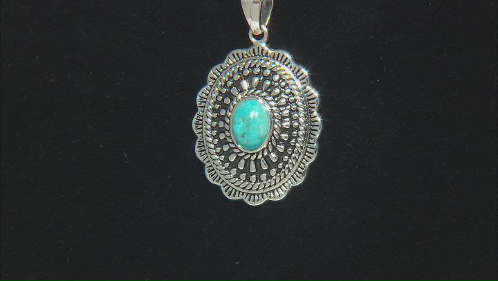 Blue Turquoise Oxidized Sterling Silver Pendant With Chain Video Thumbnail
