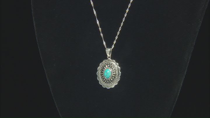 Blue Turquoise Oxidized Sterling Silver Pendant With Chain Video Thumbnail