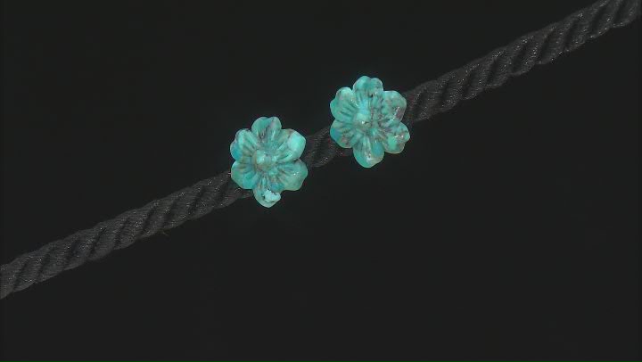 Flower Carved Blue Turquoise Sterling Silver Stud Earrings Video Thumbnail