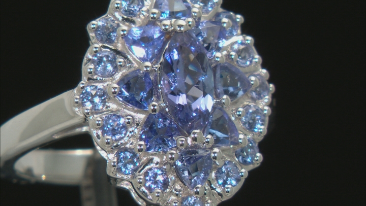 Blue Tanzanite Rhodium Over Sterling Silver Cluster Ring 1.80ctw Video Thumbnail