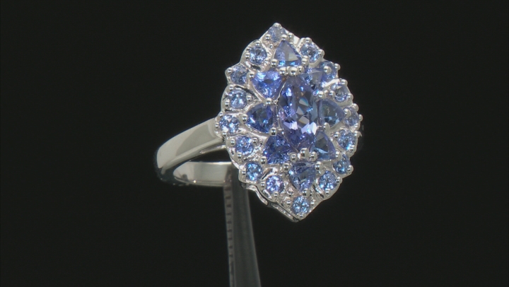 Blue Tanzanite Rhodium Over Sterling Silver Cluster Ring 1.80ctw Video Thumbnail