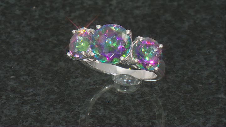 Multicolor Quartz Rhodium Over Sterling Silver 3-Stone Ring 7.04ctw Video Thumbnail