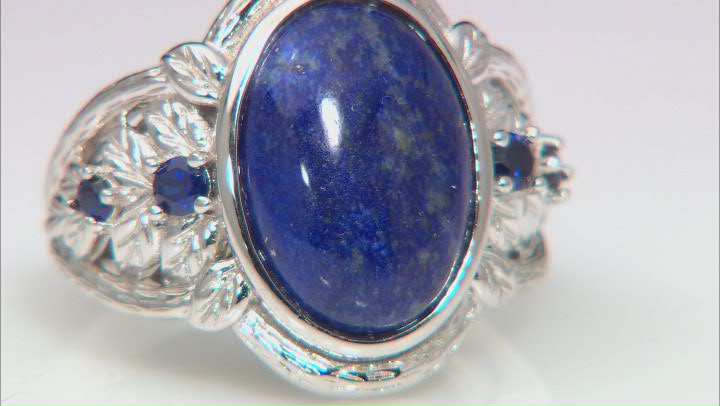 Blue Lapis Lazuli Rhodium Over Sterling Silver Ring .24ctw Video Thumbnail