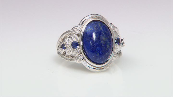 Blue Lapis Lazuli Rhodium Over Sterling Silver Ring .24ctw Video Thumbnail