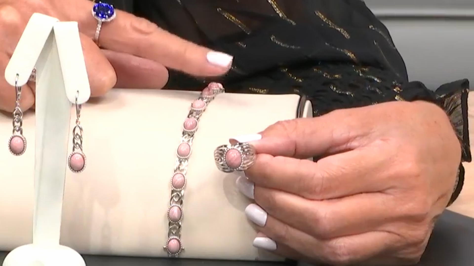 Pink Mookaite Rhodium Over Sterling Silver Tennis Bracelet Video Thumbnail