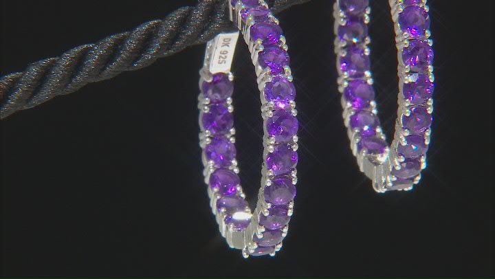 Purple Amethyst Rhodium Over Silver Inside/Outside Hoop Earrings 7.23ctw Video Thumbnail