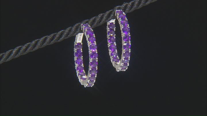 Purple Amethyst Rhodium Over Silver Inside/Outside Hoop Earrings 7.23ctw Video Thumbnail