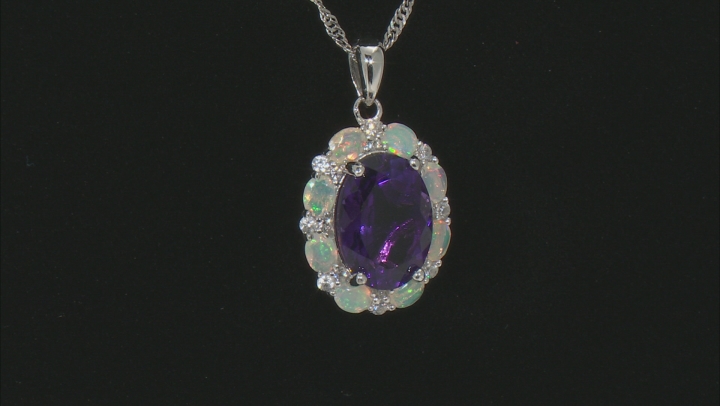 Purple African Amethyst Rhodium Over Sterling  Silver Pendant With Chain 6.01ctw Video Thumbnail