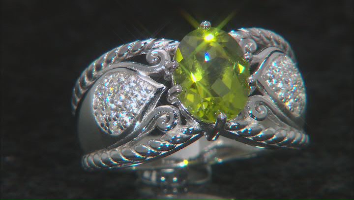 Green Peridot Rhodium Over Sterling Silver Ring 2.03ctw Video Thumbnail