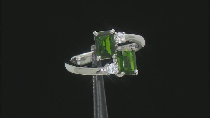 Green Chrome Diopside Rhodium Over Silver Bypass Ring 1.82ctw Video Thumbnail