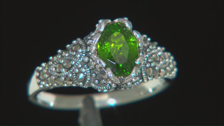 Green Chrome Diopside Rhodium Over Sterling Silver Ring 1.06ct Video Thumbnail