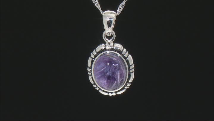 Purple Charoite Rhodium Over Sterling Silver Pendant With Chain Video Thumbnail