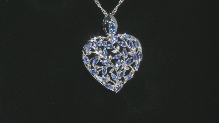 Blue Tanzanite Rhodium Over Sterling Silver Heart Shape Pendant With Chain 2.16ctw Video Thumbnail